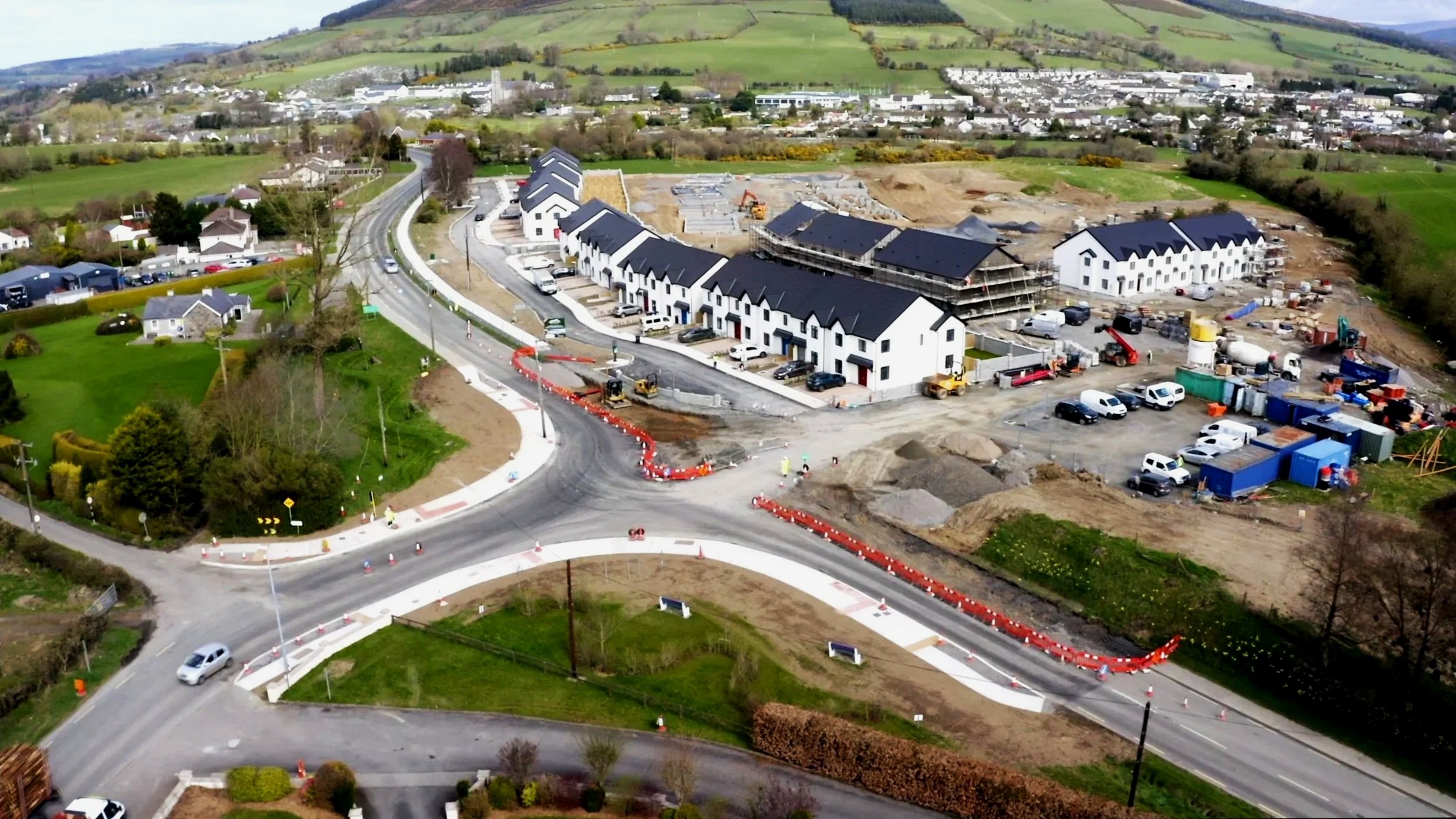 Aerial view of road construction works in Ireland