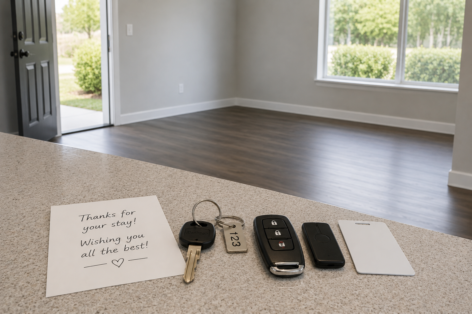 Keys, garage remotes, and access devices returned at move-out to complete possession of a rental property.