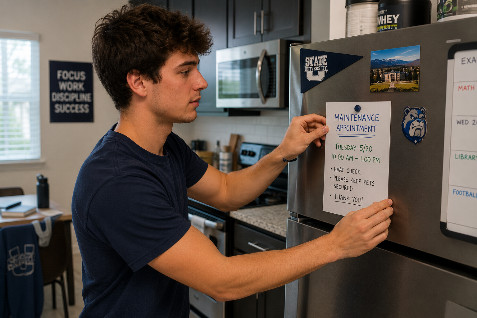 Resident leaving a note for roommates about an upcoming maintenance appointment to help ensure contractor access.