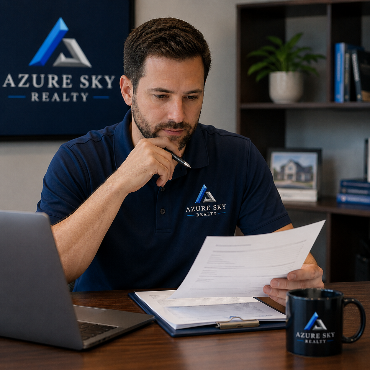 Azure Sky Realty team member reviewing consultation details and preparing for a client meeting.