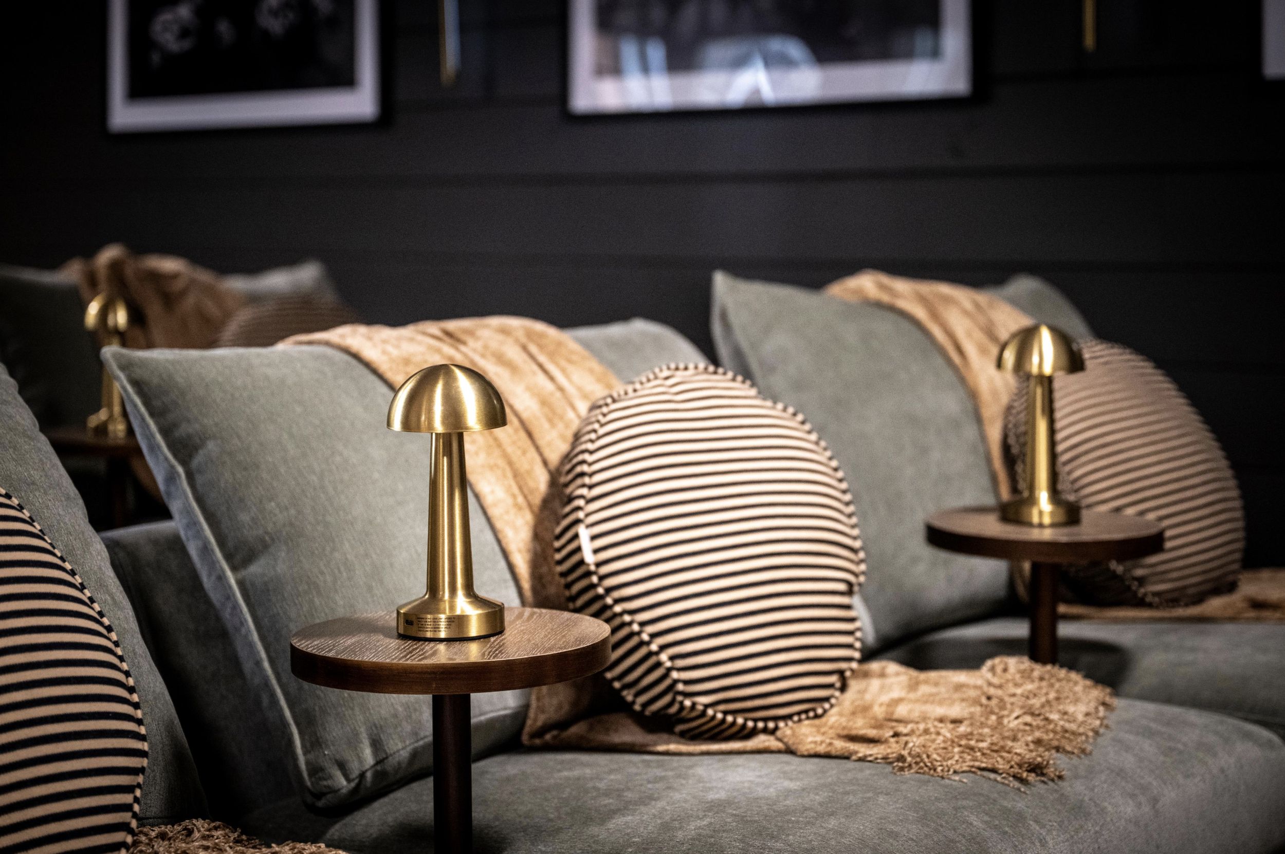 A stylish in-home movie theater in the game room of a large Kentucky vacation rental on the Bourbon Trail.