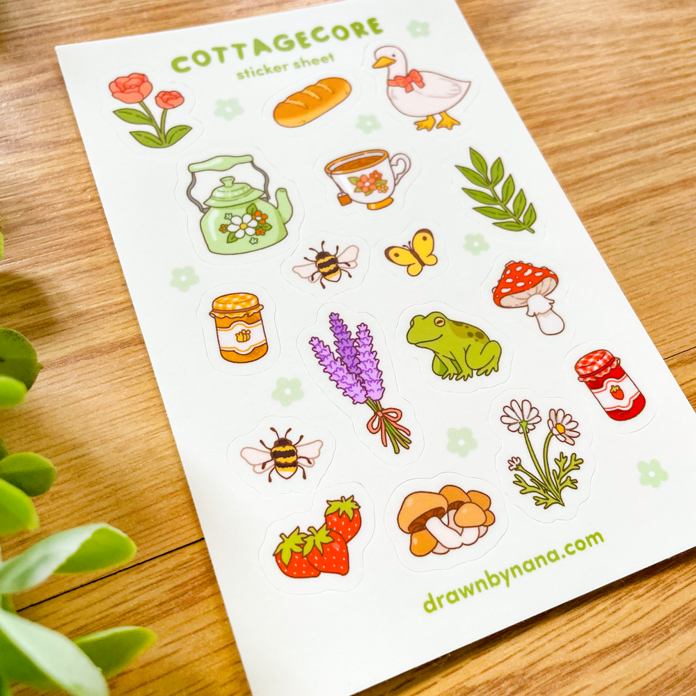 Cottagecore Sticker Sheet | Planner Stickers | Bullet Journal Stickers |  Cottage Stickers | Garden Stickers | Scrapbooking Stickers | Kawaii