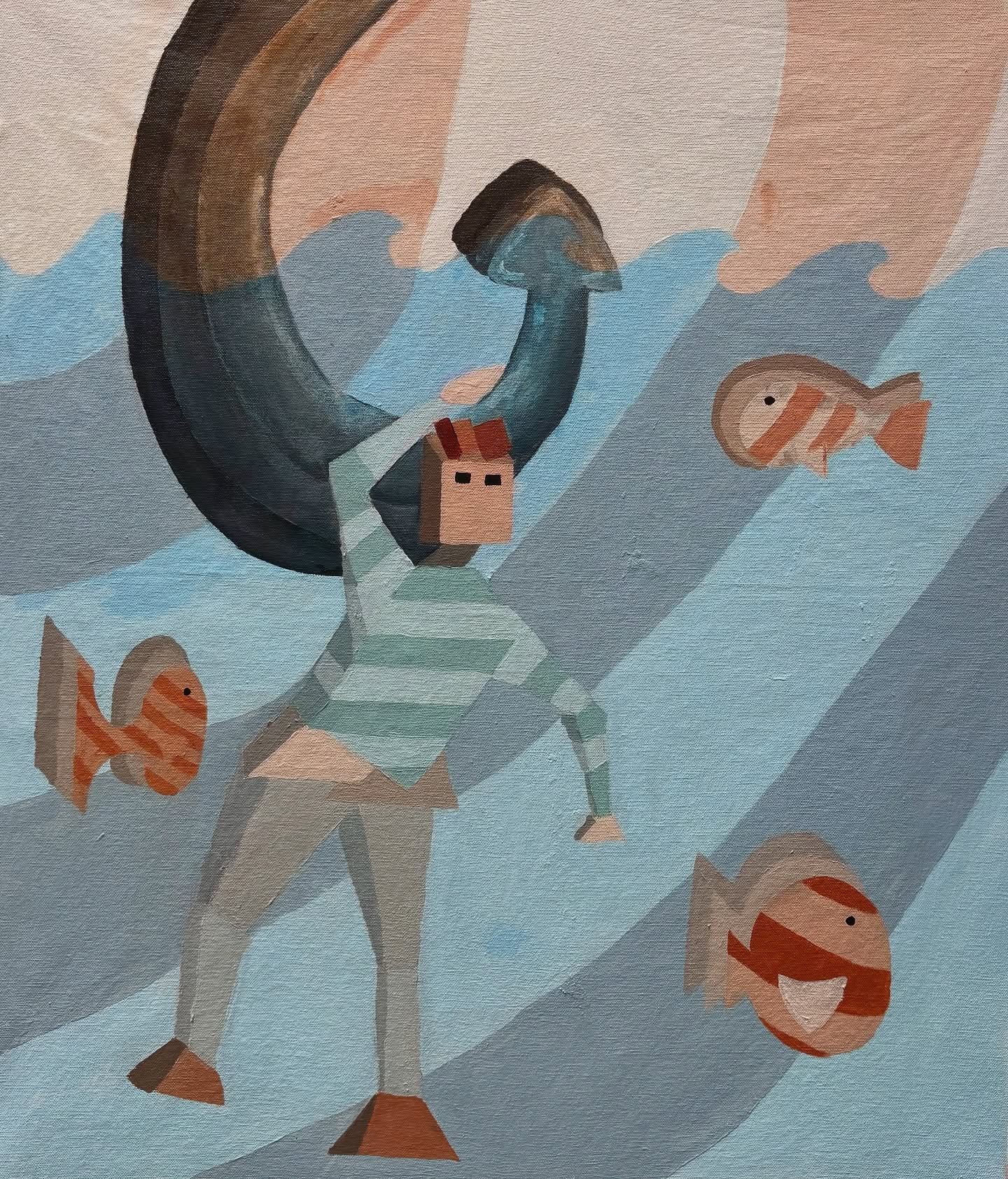 Dad joke of the day: why did the fish blush?
… because it saw the ocean’s bottom
Piece name: hanging on the hook
Size: 28’’ by 23’’
