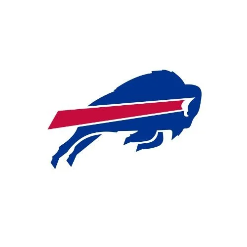 The logo of a football team featuring a blue buffalo with a red streak across its body.