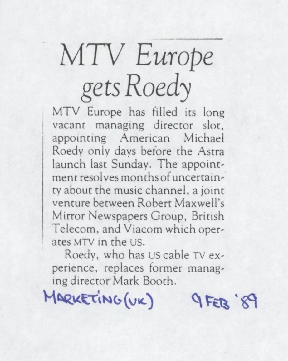 MTV Europe Gets Roedy (Marketing, UK)