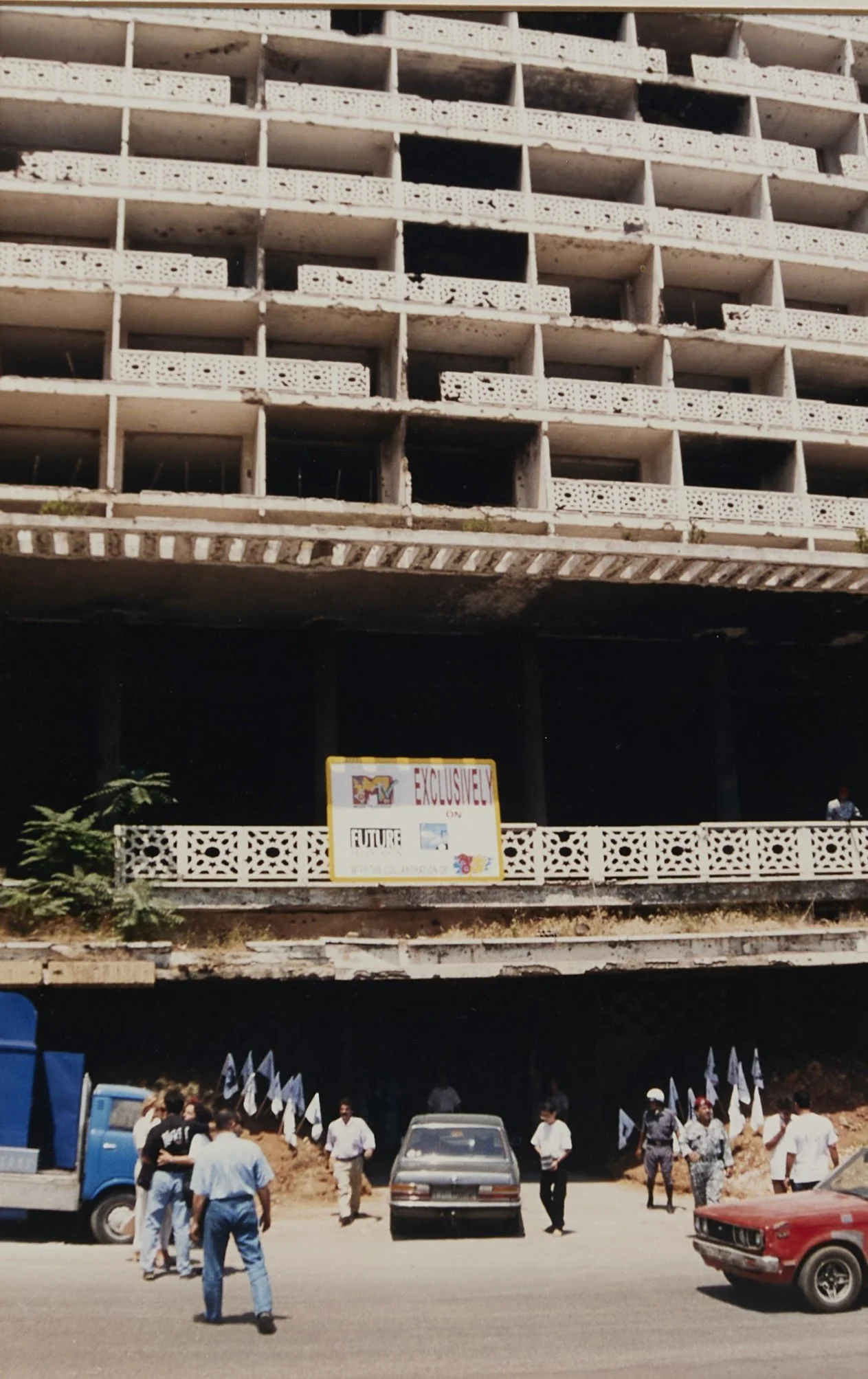 The Phoenix Hotel in Beirut, Lebanon still in rubble from the war where we had our launch event for MTV Lebanon with our partner, Future TV.