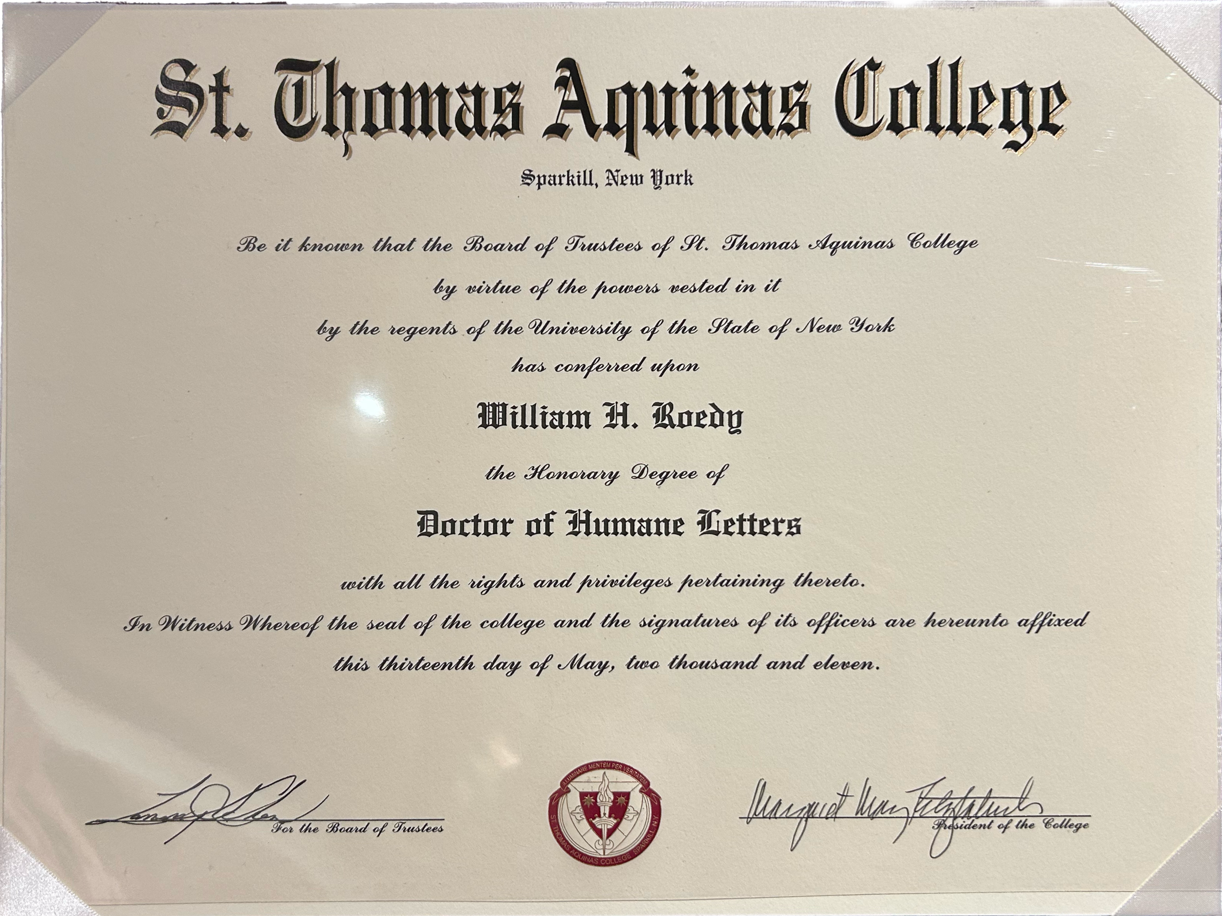 2011-5-26 Honorary Doctorate from St. Thomas Aquinas