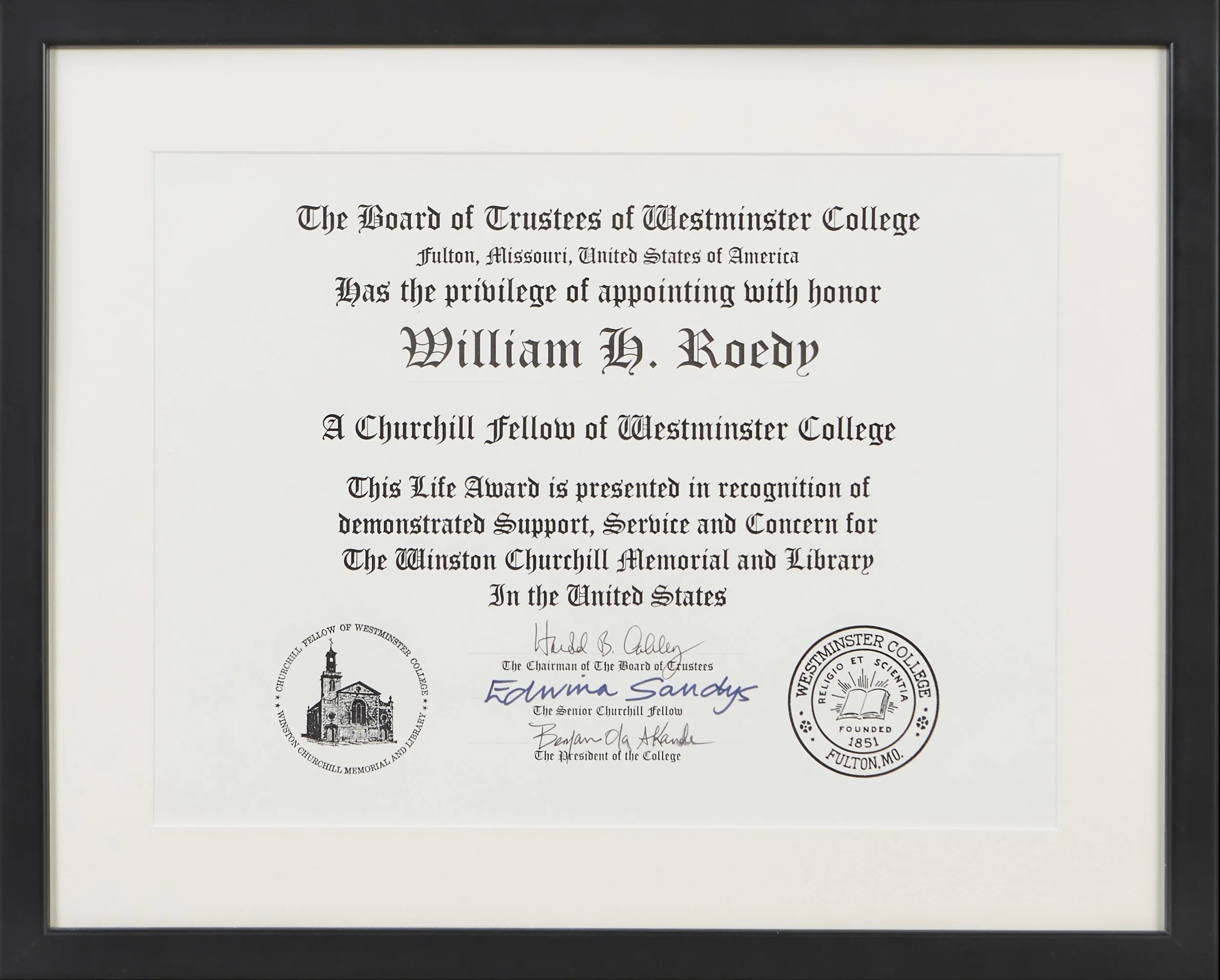 Bill Roedy's Churchill fellowship award in 2017