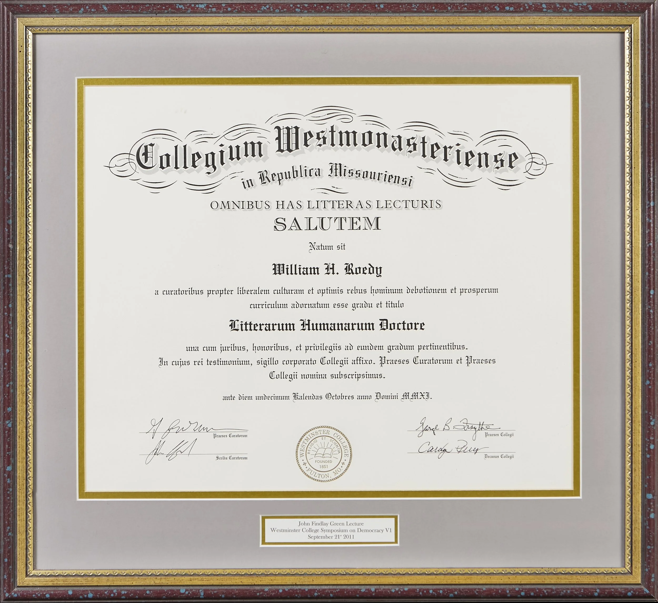Bill's honorary doctorate from Westminster College, 2011