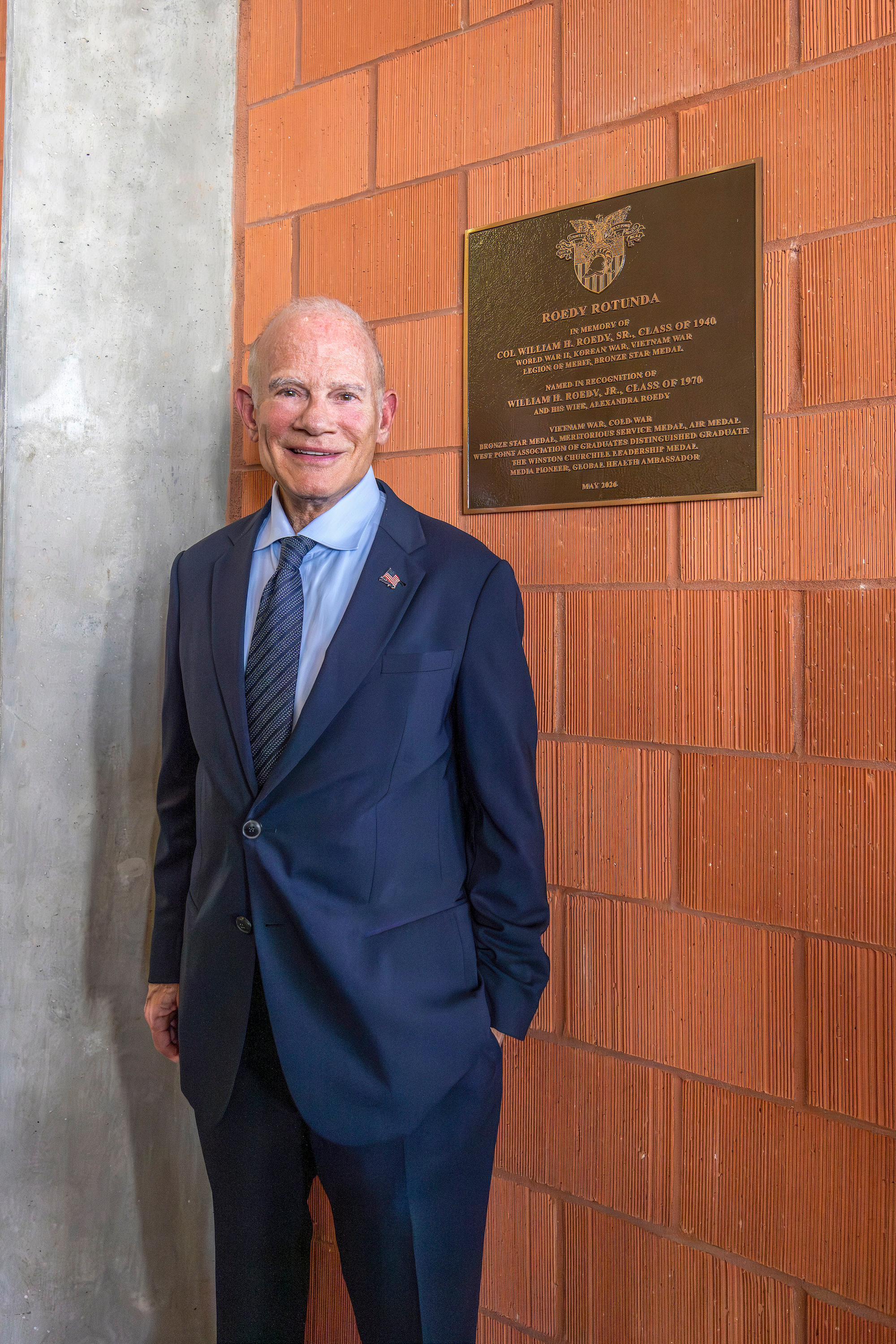 Bill standing alongside the newly unveiled Roedy Rotunda plaque in the Jefferson Hall Library at West Point US Military Academy on May 5th, 2026.