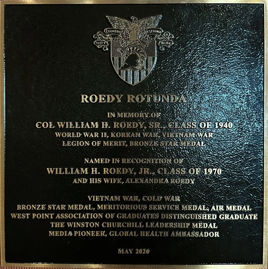 2026 Roedy Rotunda plaque at West Point US Military Academy's Jefferson Hall Library