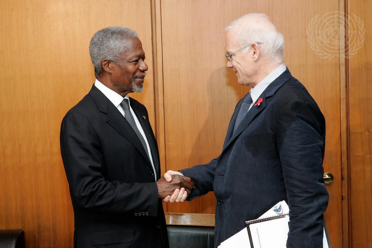 Collaborating with then Secretary General of the UN Kofi Annan on the Global Media AIDS Initiative