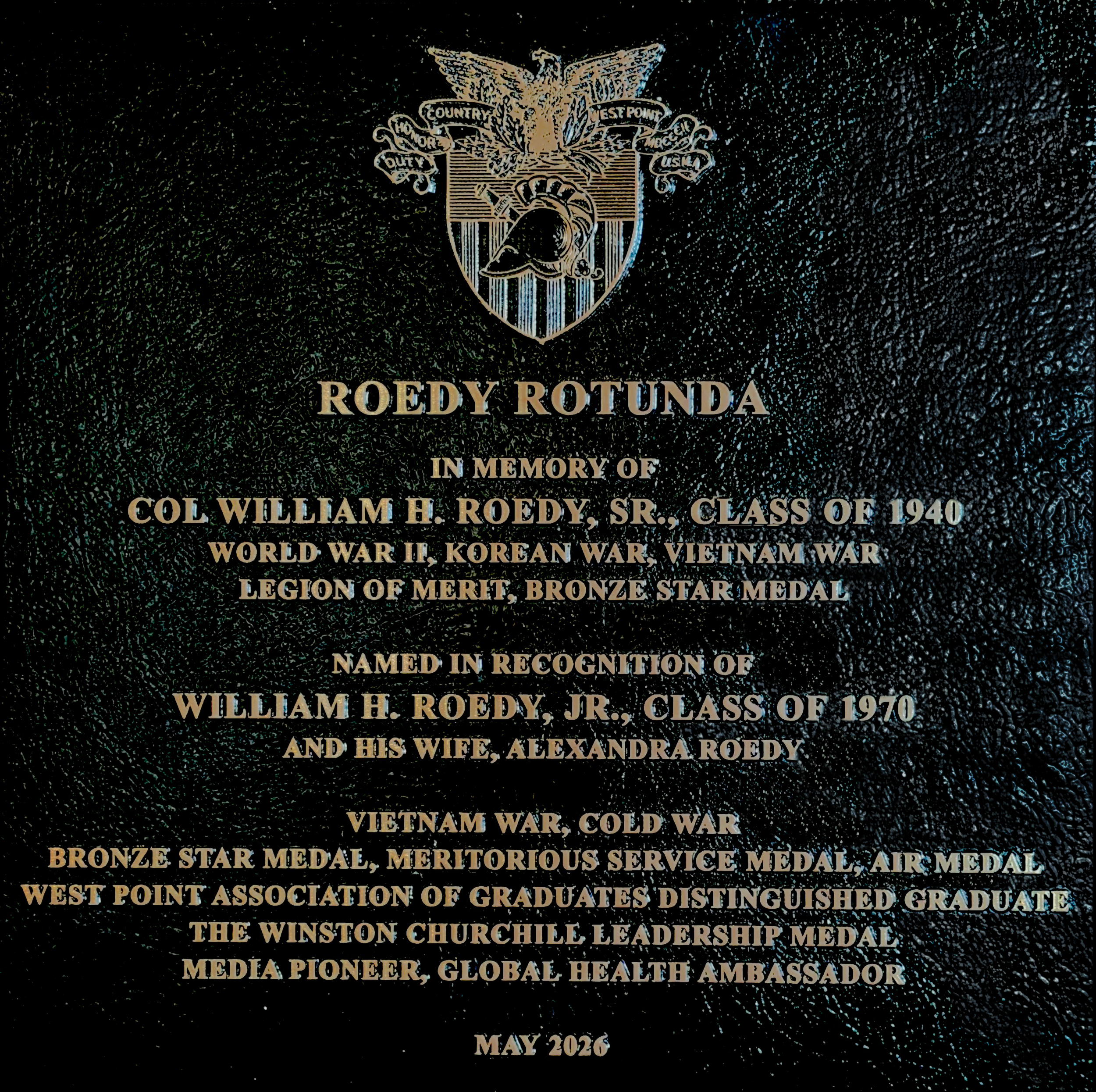 2026 Roedy Rotunda plaque at West Point US Military Academy's Jefferson Hall Library