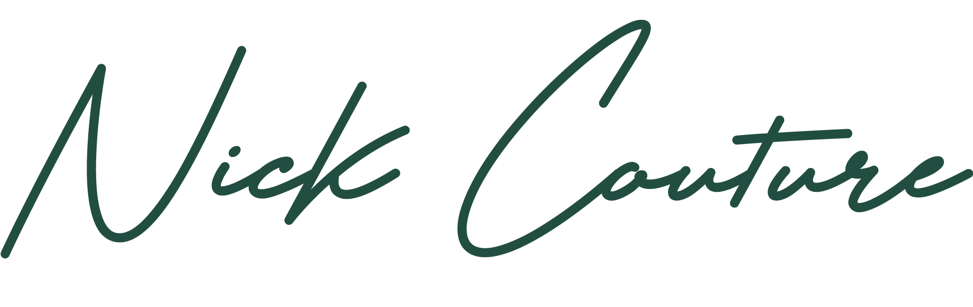 Stylized signature reading 'Nick Couture' in dark green cursive font.