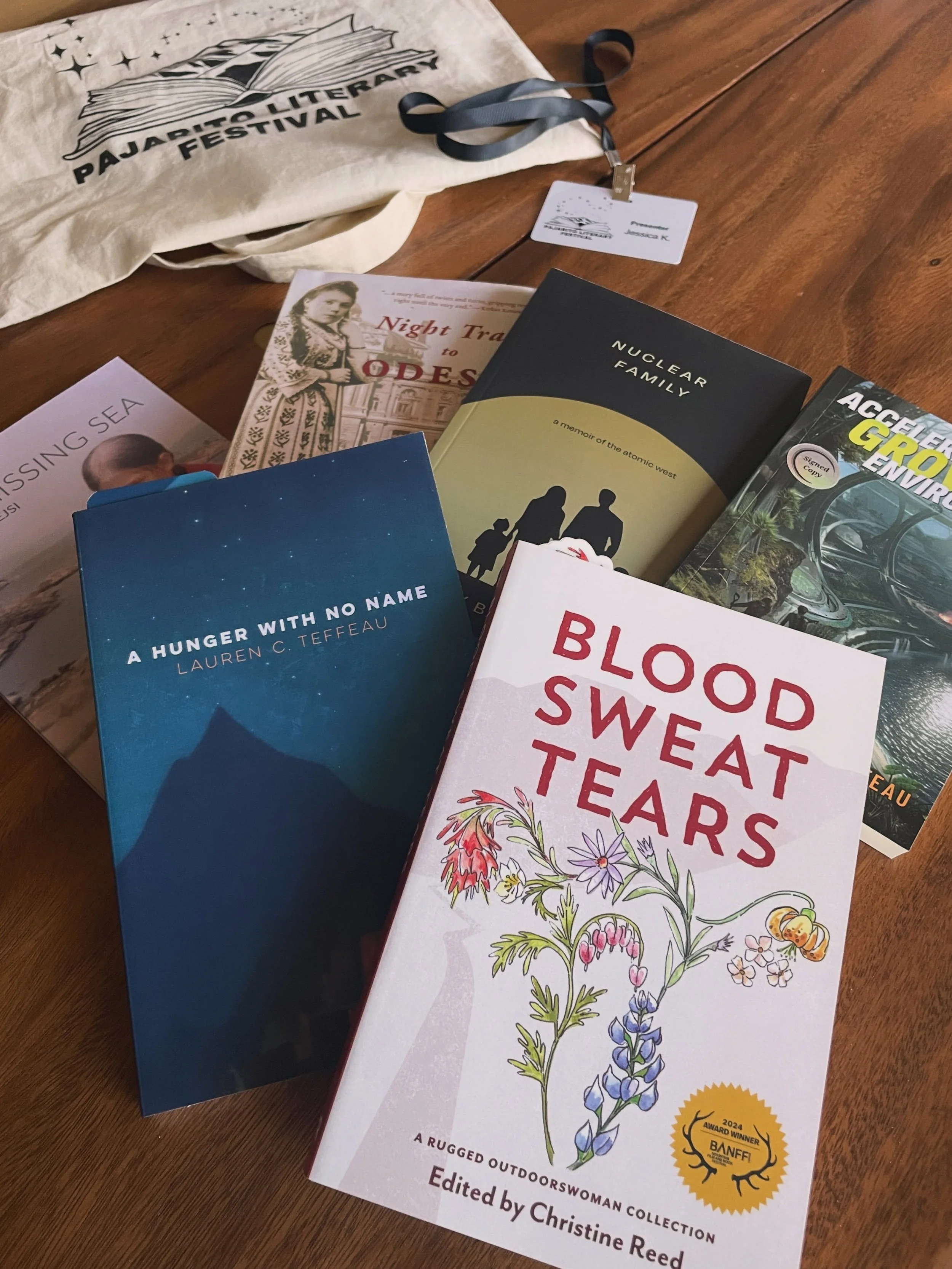 As usual, I forgot to take pictures at Pajarito Literary Festival this weekend, but I met some incredible writers and here are their books! @lteffeau @ruggedoutdoorswoman @meetmeindreamland76 @hangdog_kelly 

Thanks so much to @laac_flac and @samizda