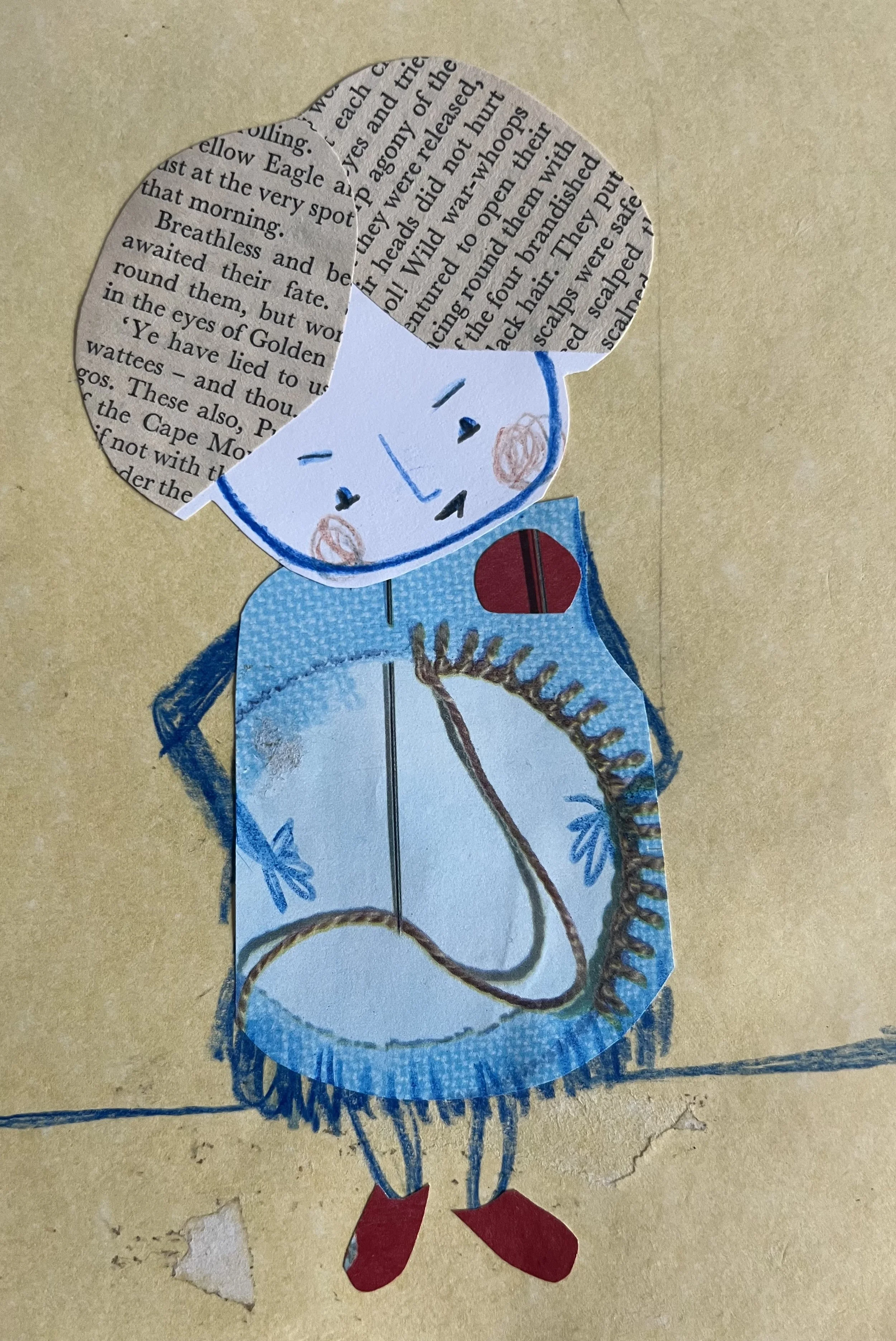 Sketchbook collage with red shoes - framed