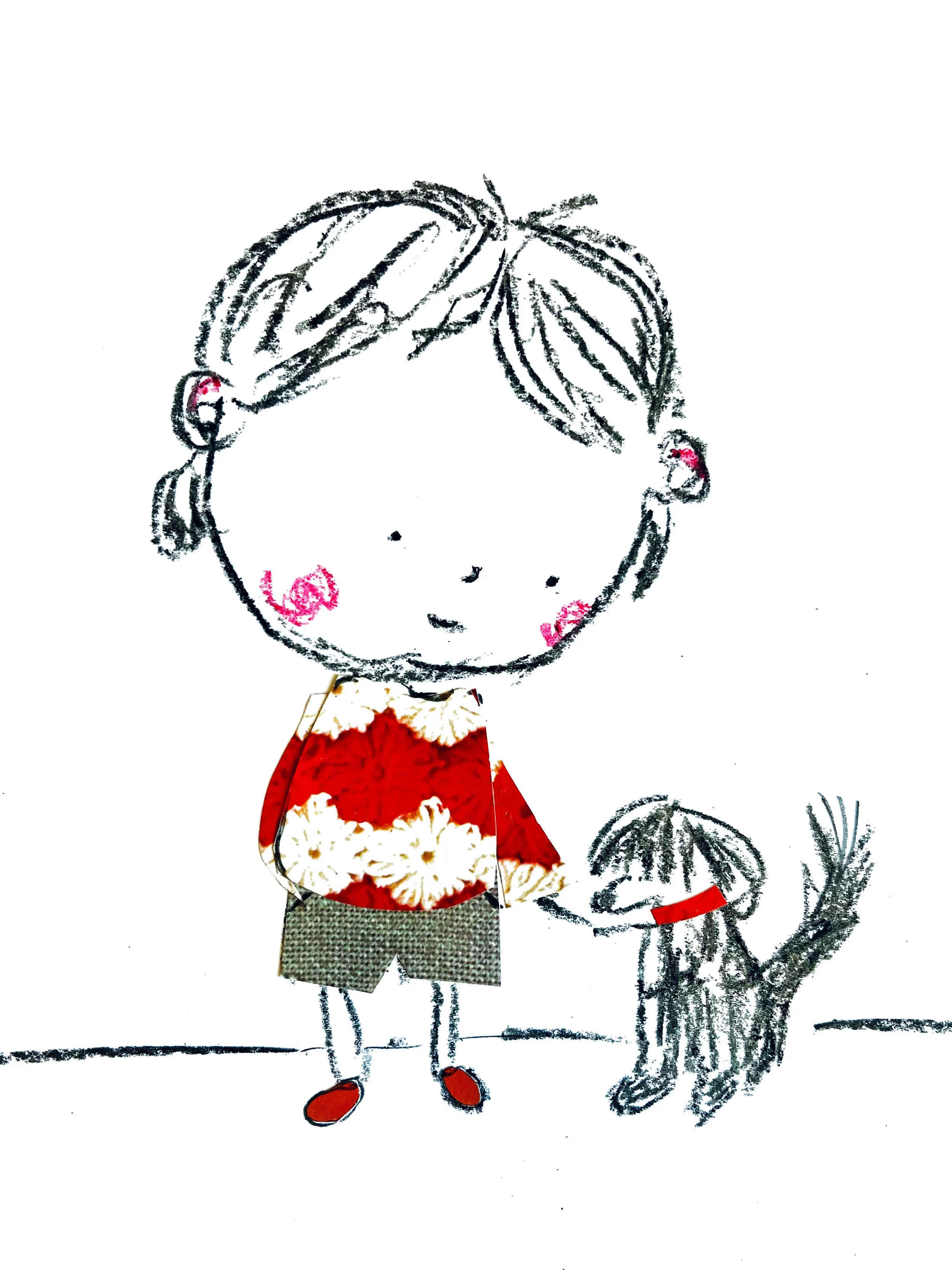 Doggy inspired collage doodle print