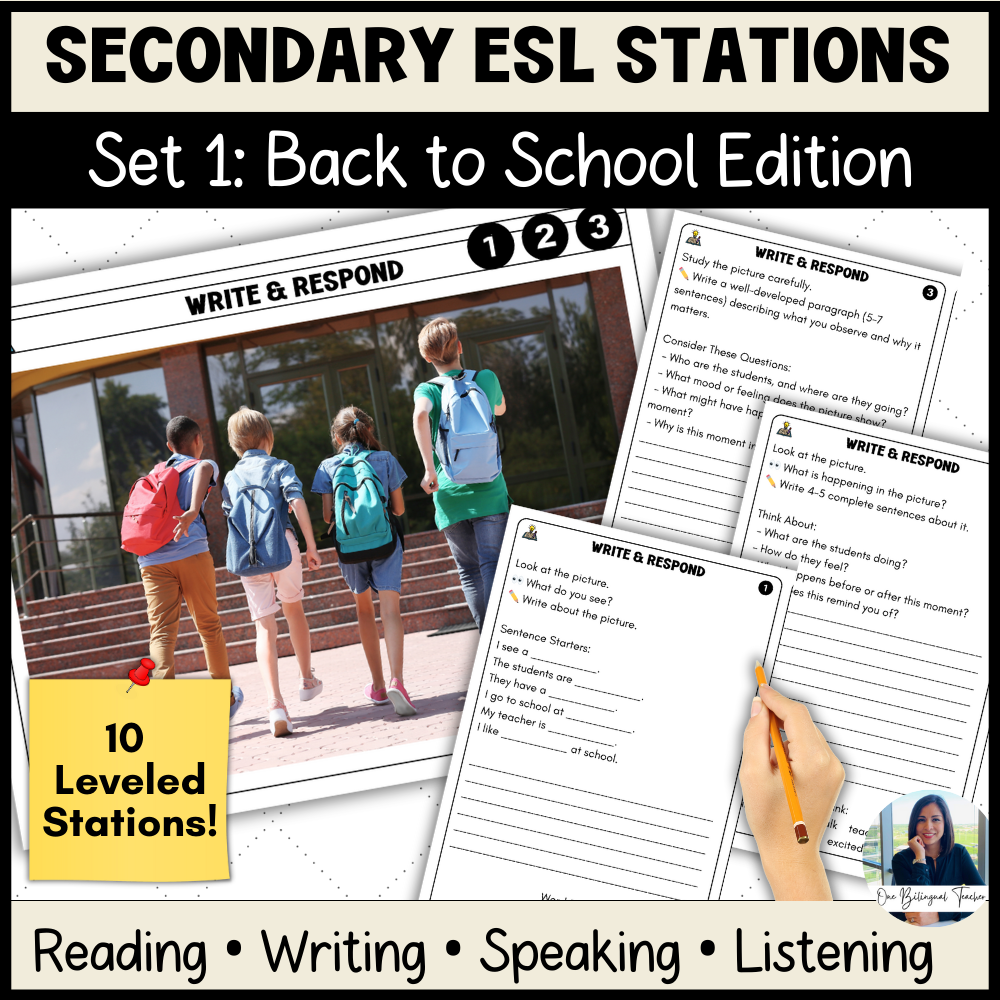 ESL Reading Activities| Differentiated Middle School | Back to School Stations
