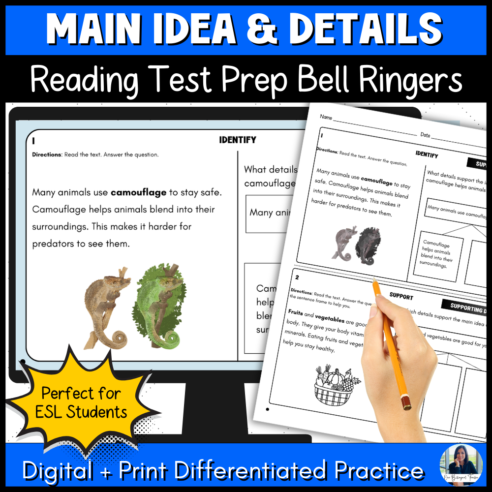 Main Idea & Supporting Details Practice for ESL Students | Differentiated Reading Activities for Grades 6–9