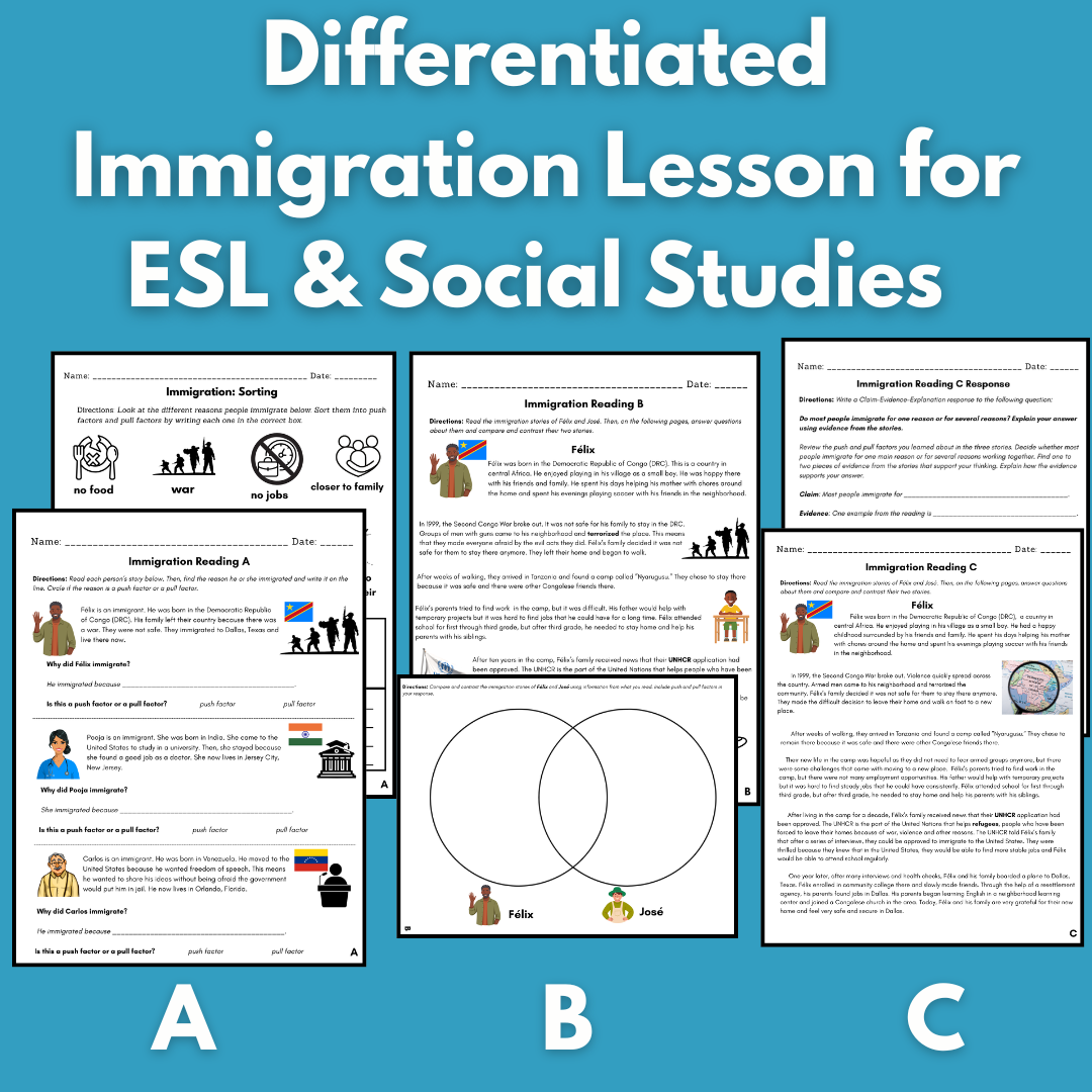 Differentiated Immigration Lesson for ESL & Social Studies