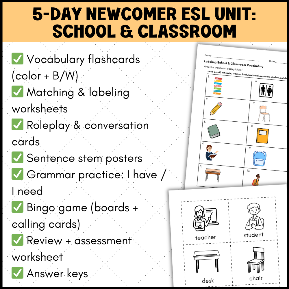 ELL first week of school survival activities