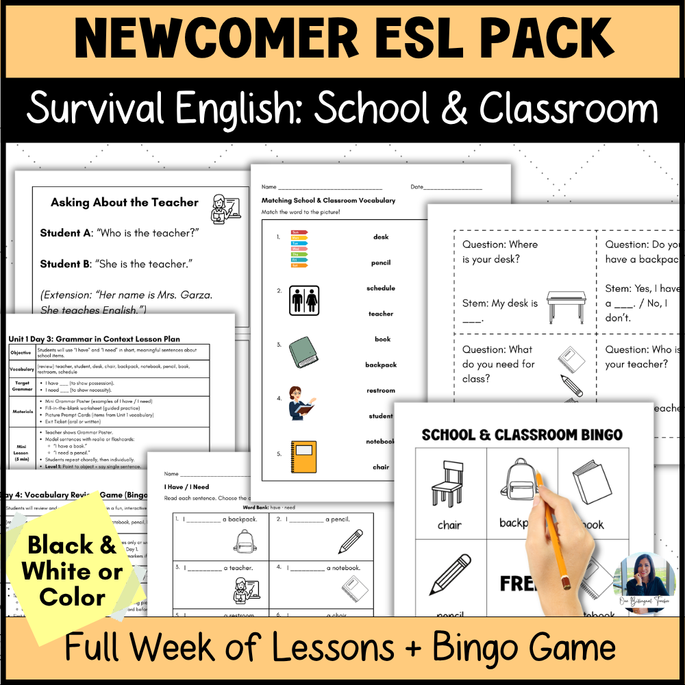 Newcomer Activites Suvival Vocabulary