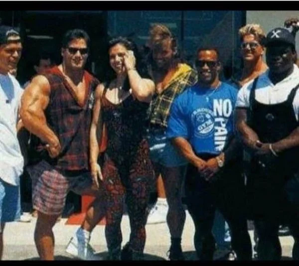 SQUAD
All Champions: Dennis Newman, Sharon Bruneau, Roger Stewart, Shawn Ray, Troy Zuccolotto and, the very massive, Victor Richards
I believe this was an opening for a new Max Muscle Store in the O.C. @ 1993 