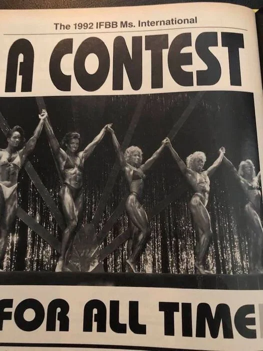 Great Feature in Women's Physique World Magazine.
If you read it, or even better, were there ... it truly was "A CONTEST FOR ALL TIME".
Will do a feature on this in future stories.
Final top 5 at the 1992 Ms Internationals
Nancy Lewis, Sharon Bruneau
