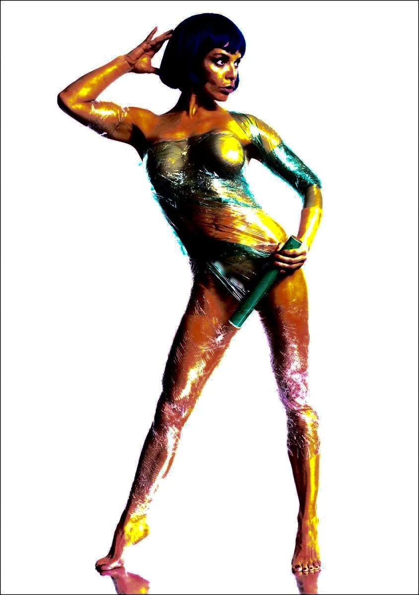 When booked for a Bill Dobbins Shoot and asked to bring my creative juices and artsy ideas ... Already know how to express myself thru posing so I show up with body tape and saran wrap. (Rope was in Bill's chest of props .. )