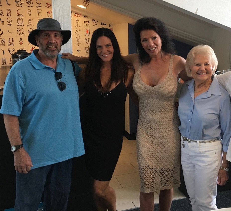 Jerry Brainum, Traci Lynn Cowan, Sharon Bruneau and 1948 Miss Muscle Beach - Sara Clark.