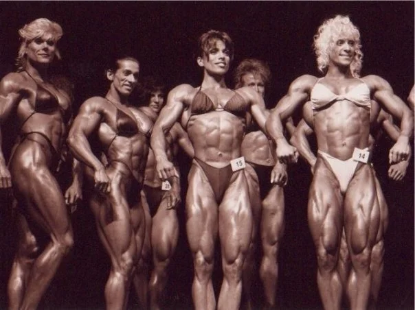 1993 Ms. Olympia Stage.
Sandy Riddell, Marie Mahabir, Sharon Bruneau, Kim Chizevsky.