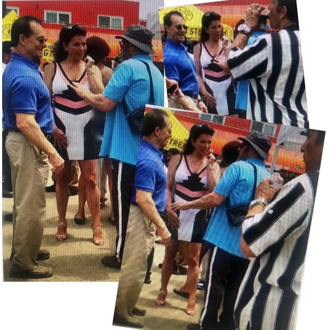 Chattin it up with Richard Baldwin and Jerry Brainum and, Phil Williams in stripe shirt
Venice Beach, 2019