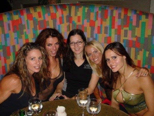 @2003 Olympia Expo. 
Shortly after Weider Contract came to an end, PVL Nutrients from Vancouver, Canada placed me under contract. 
Having cocktails in Vegas with the PVL team after the Mr. Olympia: Fitness Pro/ Model, Elaine Goodlad, Sharon Bruneau, 