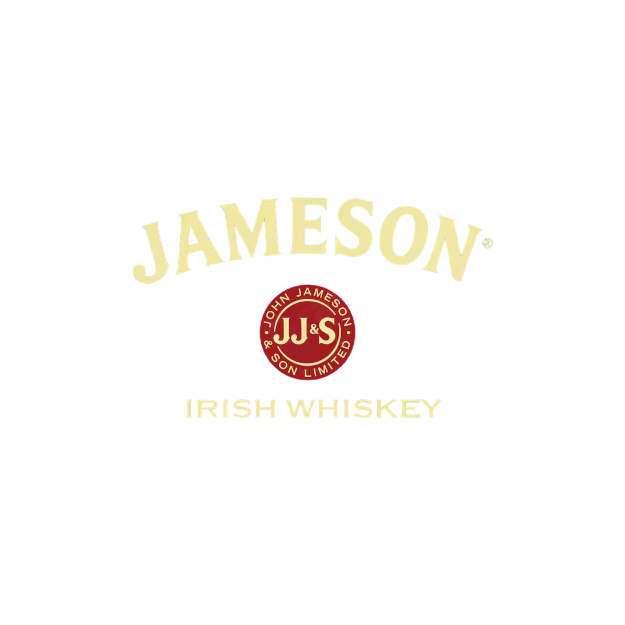 Bottle of Jameson Irish Whiskey with a black background and a gold and red logo.