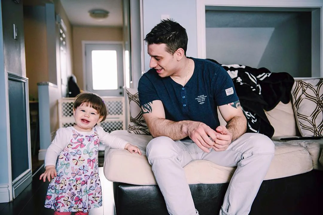 cinematic style photo of daughter at home with dad