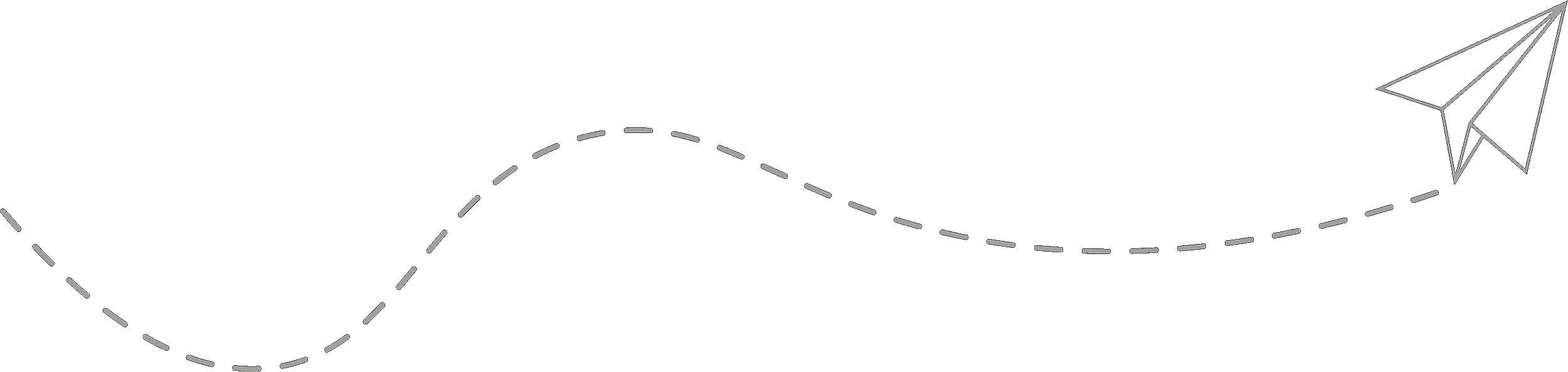 A black background with a dotted white line depicting a winding path from the bottom left to the top right, ending with a simple white paper airplane in the top right corner.