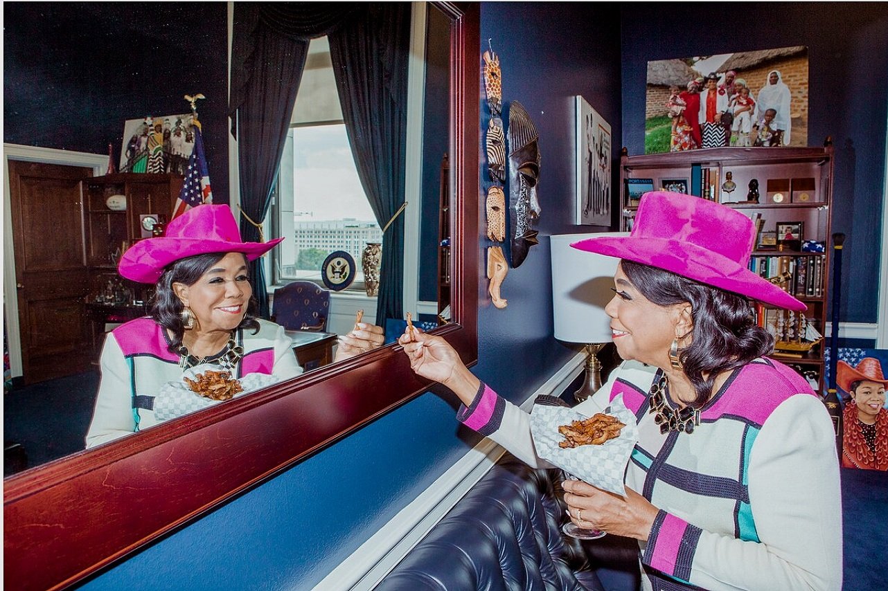Rep. Frederica S. Wilson (D-Fla.) with her favorite junk food. “French fries are golden, warm and crunchy and are never disappointing. I have always loved them; it was love at first bite!”