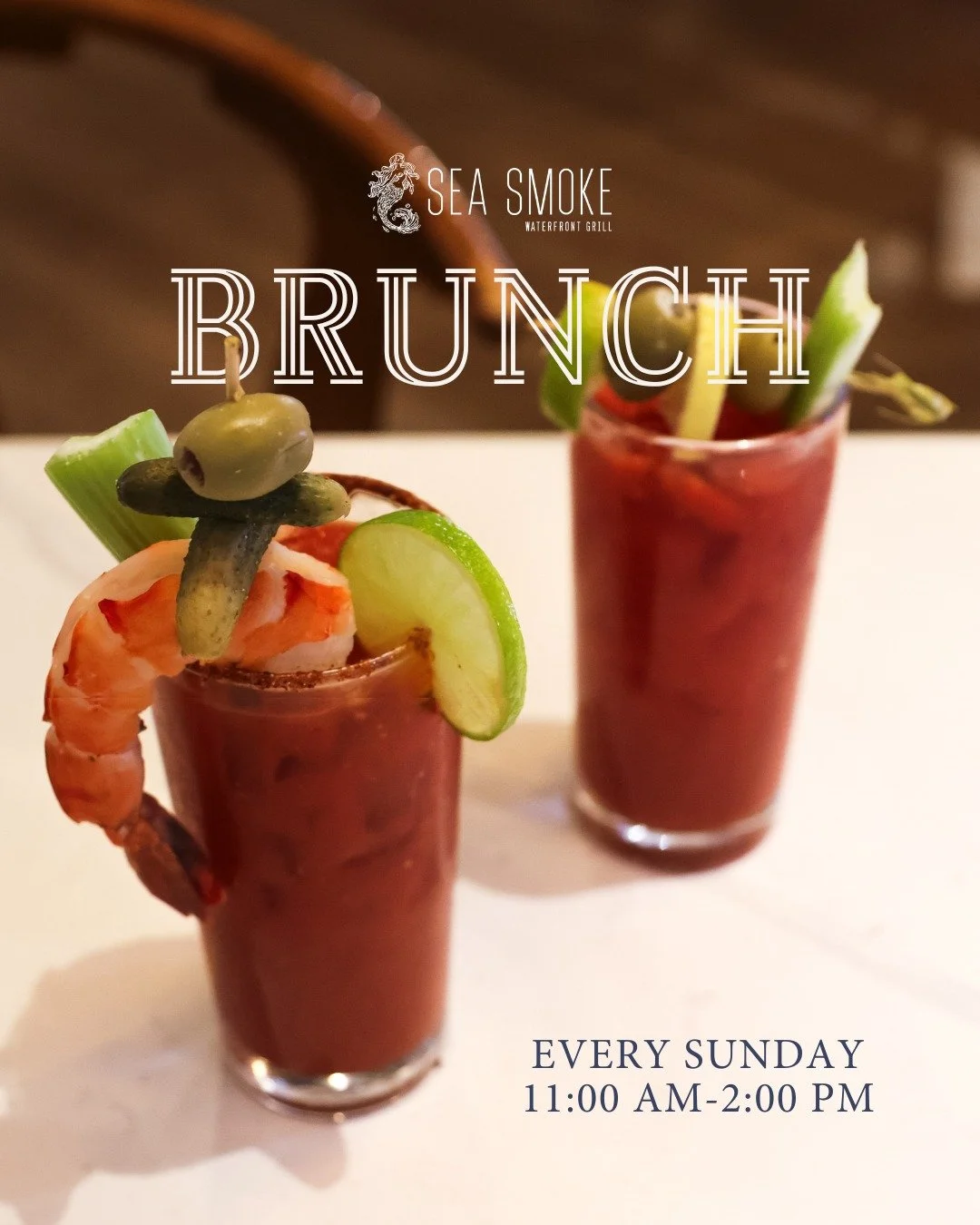 Brunch done right. Sundays from 11:00 AM - 2:00 PM 🥂

Make those brunch plans official, take them out of the group chat already! And don&rsquo;t forget to enjoy buy-one, get-one mimosas! We&rsquo;ll sea you soon!
