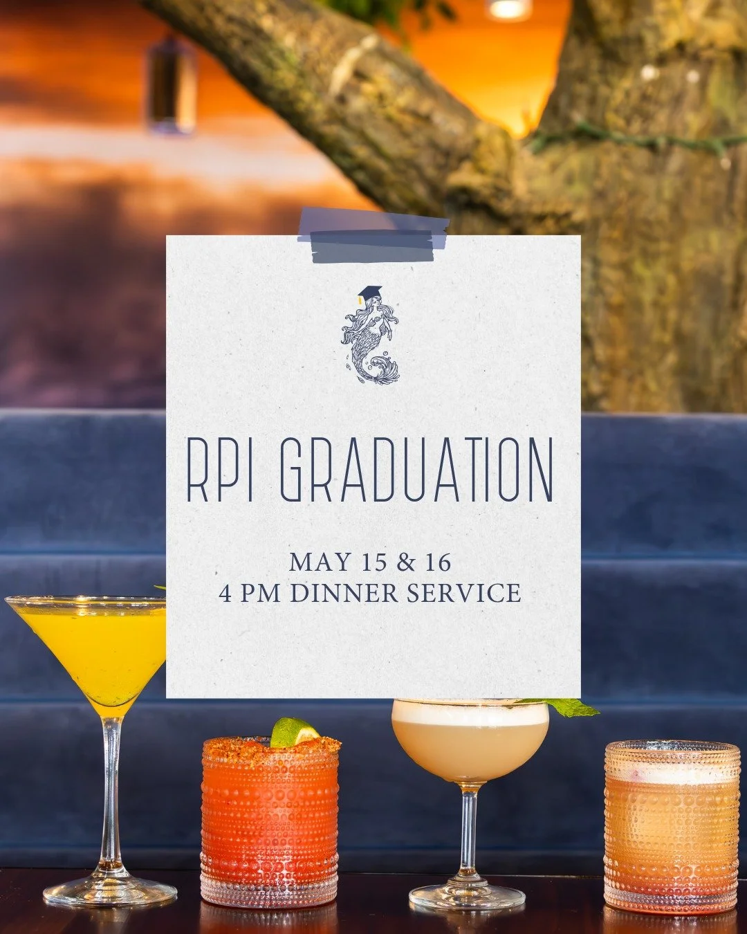 Caps off to the grads! Join us for early dinner service on May 15 &amp; 16 as we celebrate RPI graduates, reservations highly recommended. 🎓