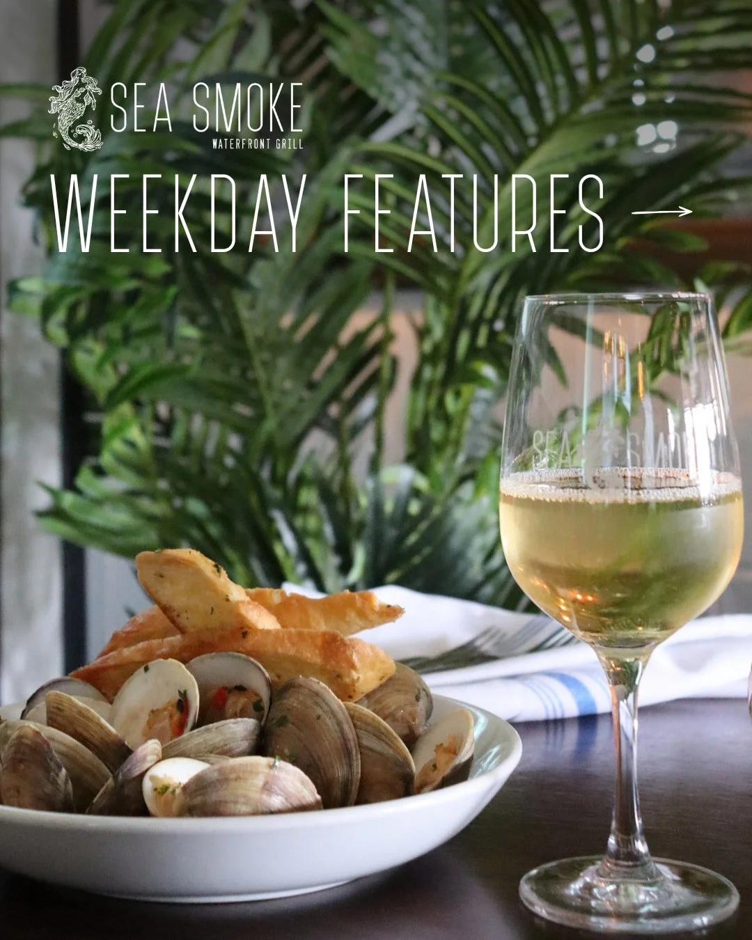 Your week just got a whole lot tastier! Starting tomorrow, October 12, join us for a new lineup of weekday specials at Sea Smoke:

🥩 Prime Rib Monday
🍤 Shrimp Tuesday
🦪 Oyster Wednesday
🐚 Everything Clams Thursday
🍔🍺 Burger + Beer Sunday

There