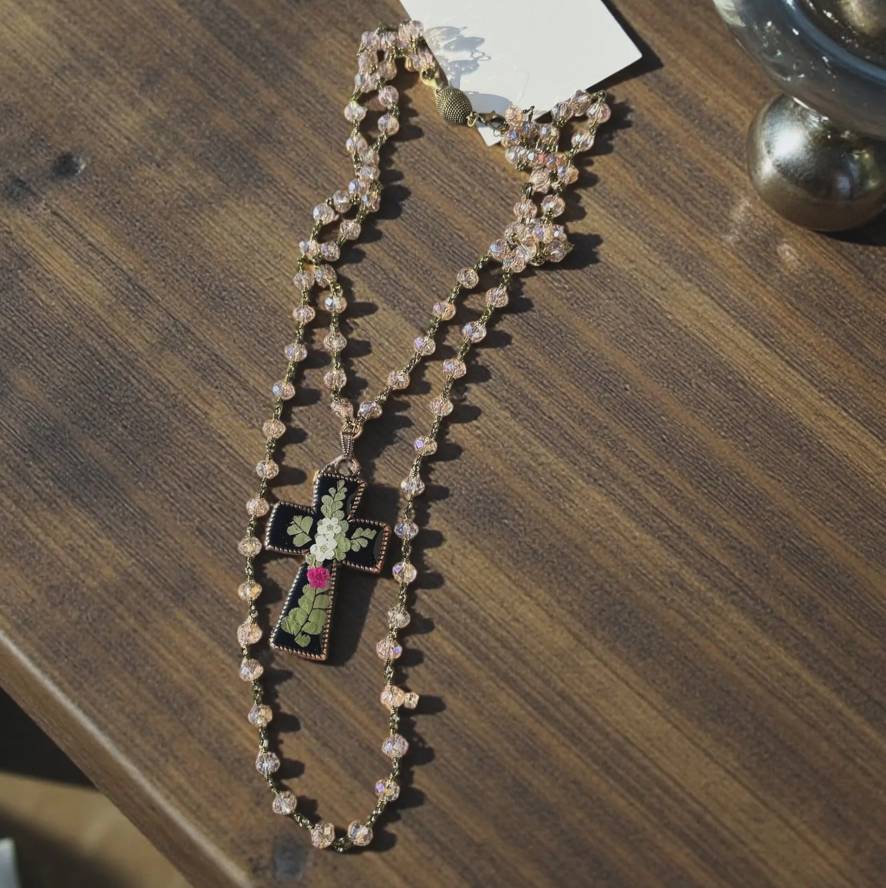 Cross Pendant with Rosary Style Necklace