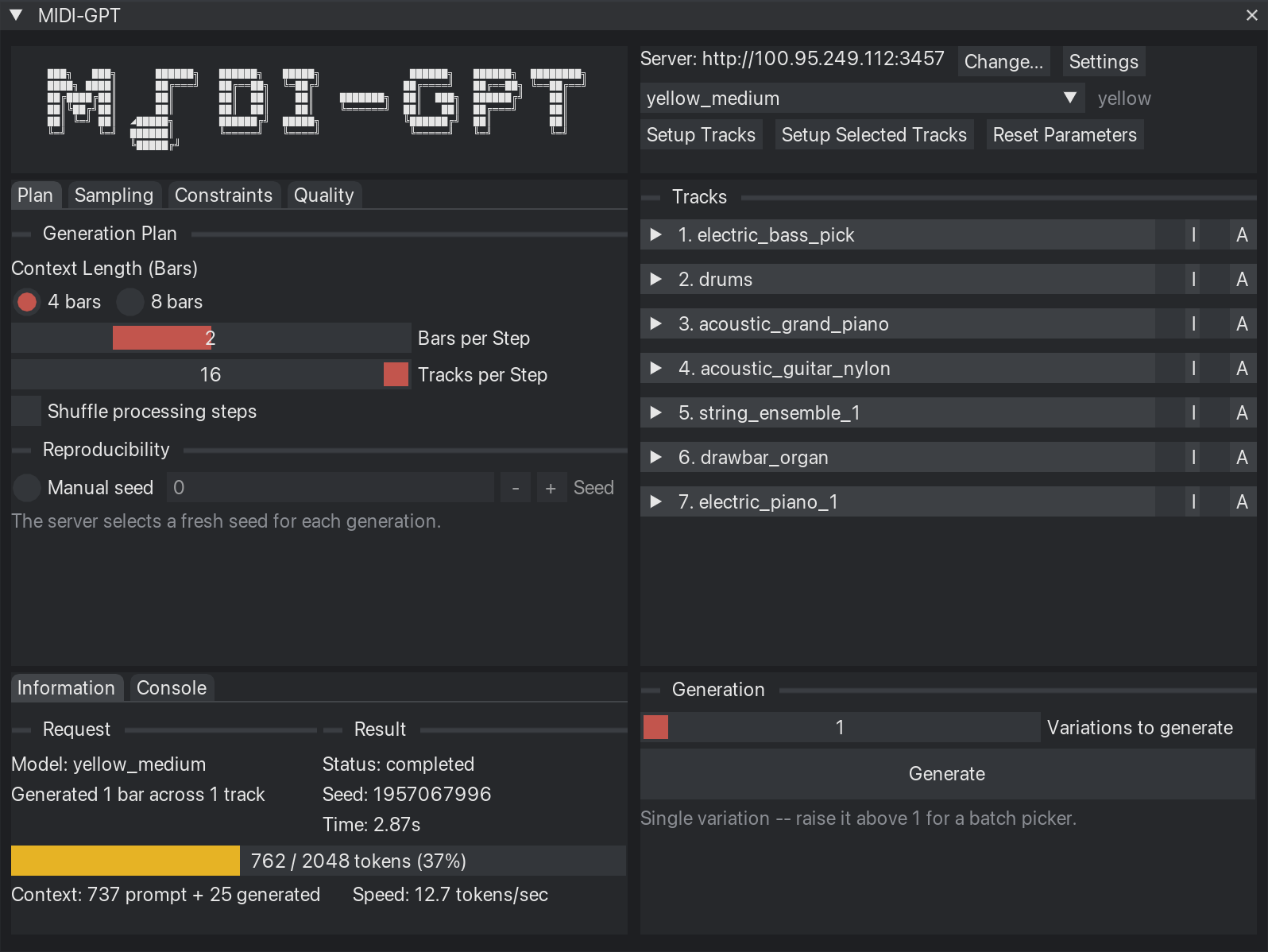 Interface for the MIDI-GPT REAPER plugin