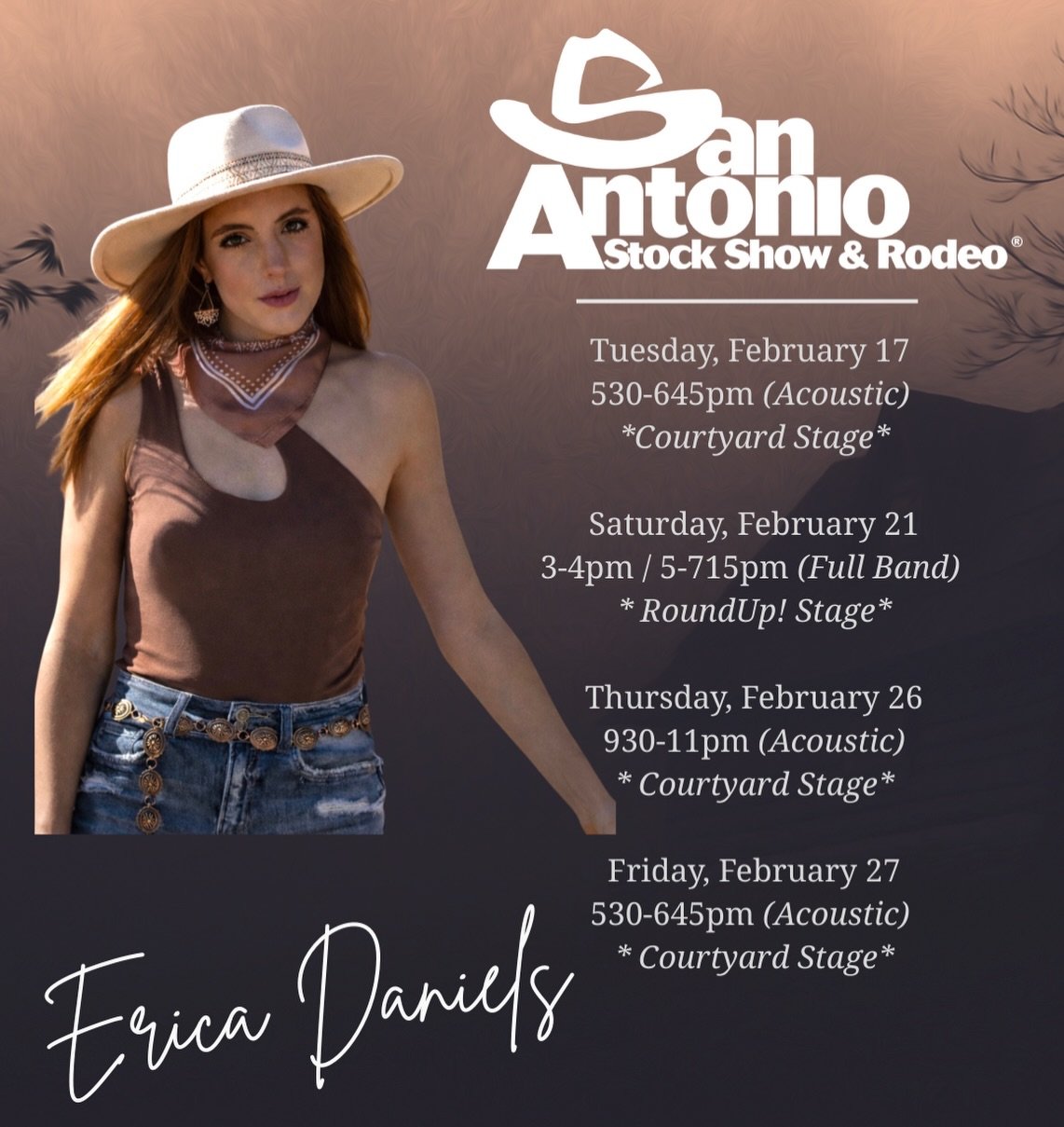 HAPPY FEBRUARY FRIENDS! 

Get to join yall a few days this Rodeo season in San Antonio this year! 

Other show dates are on the website :) 
Can&rsquo;t wait to see yall 🙌🏼