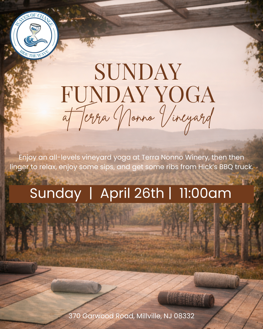yoga pop up at terra nonno vineyards in millville