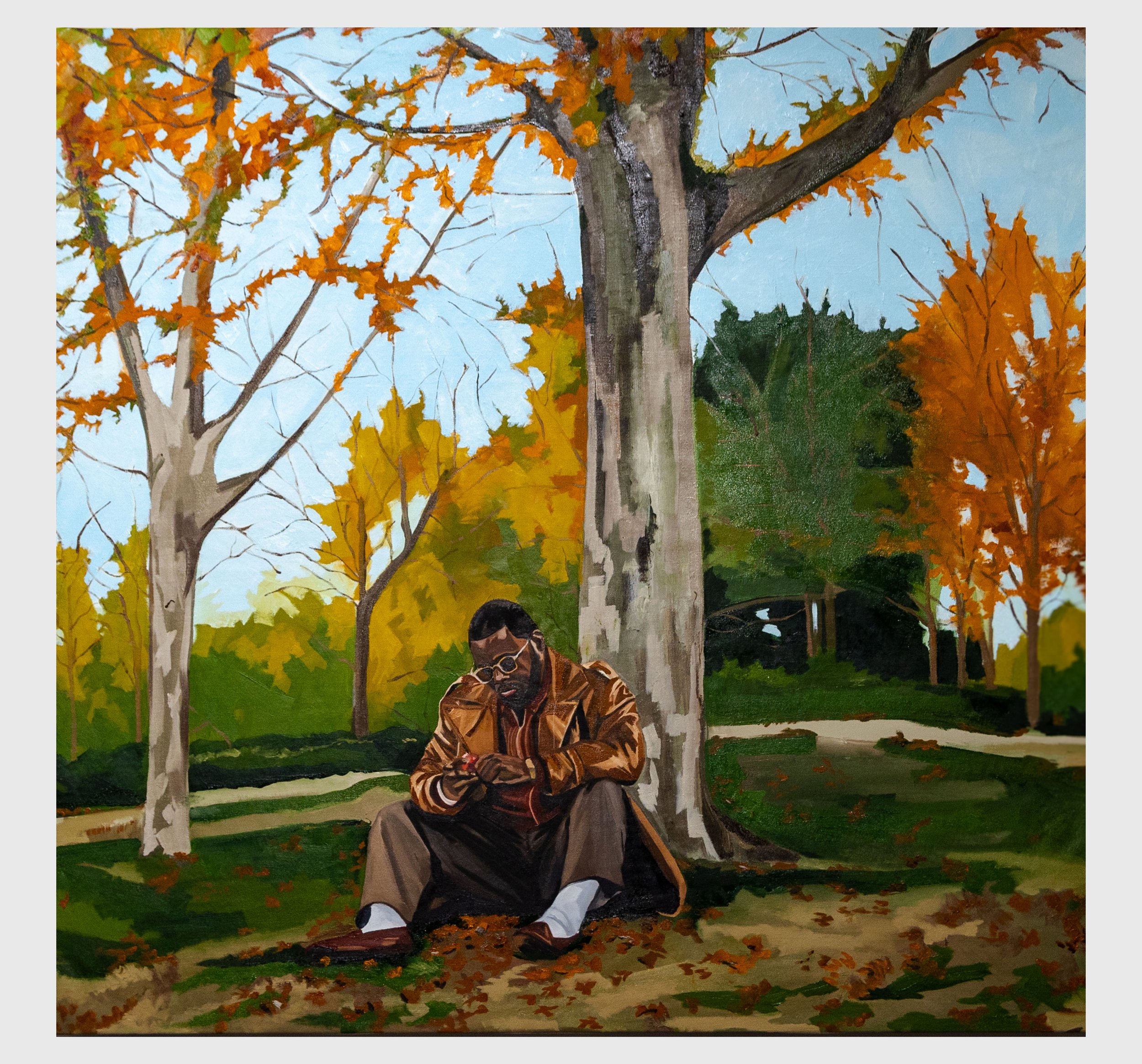 fall thoughts on a cloud-filled hill, 49X51, oil on canvas