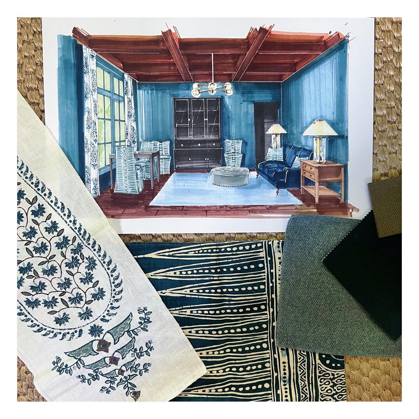 Emerging from a pile of fabrics and architectural plans to share a pretty peek of what we&rsquo;ve been working on. Can&rsquo;t wait to see this handsome study come to life in high gloss Hague Blue. #lindsayspeaceinteriordesign