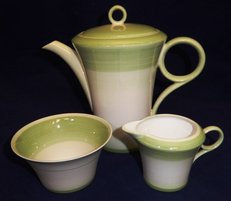 Shelley Art Deco coffe set Green Swirls'