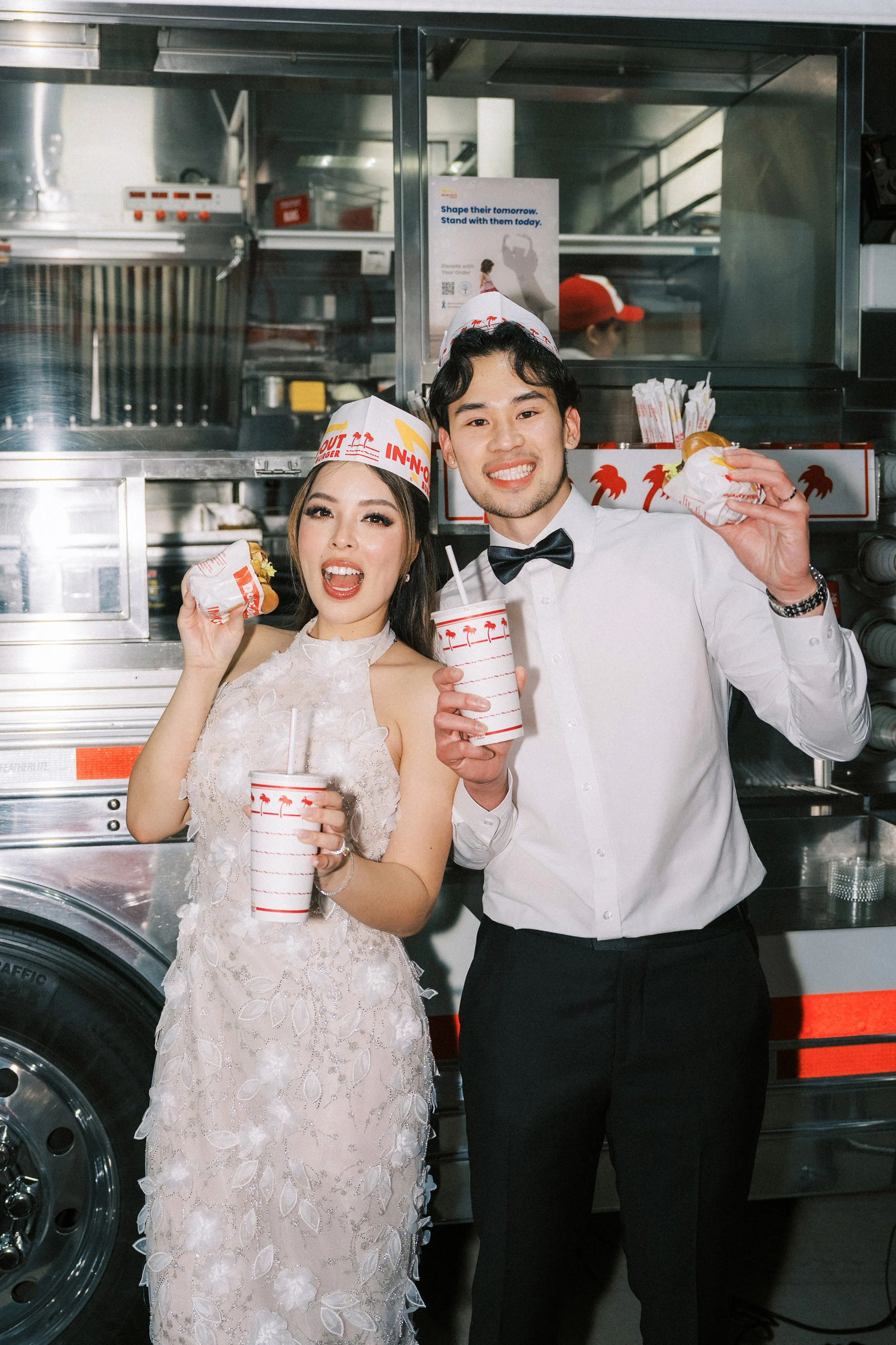 Dallas wedding photographer capturing a fun and unique In-N-Out wedding moment in Texas, combining timeless wedding photography with authentic, candid portraits and unforgettable memories.