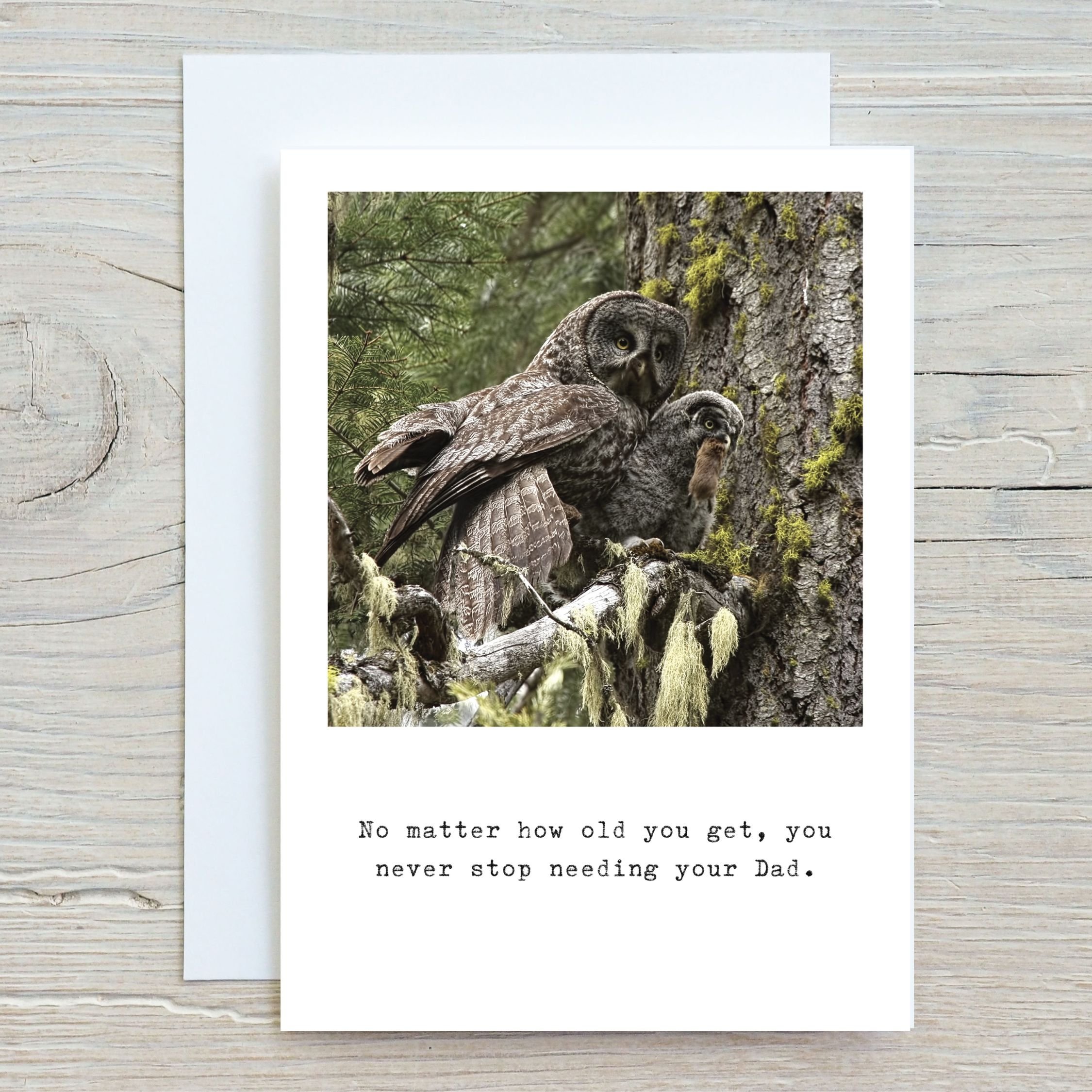 Card to dad featuring Great Gray Owl.