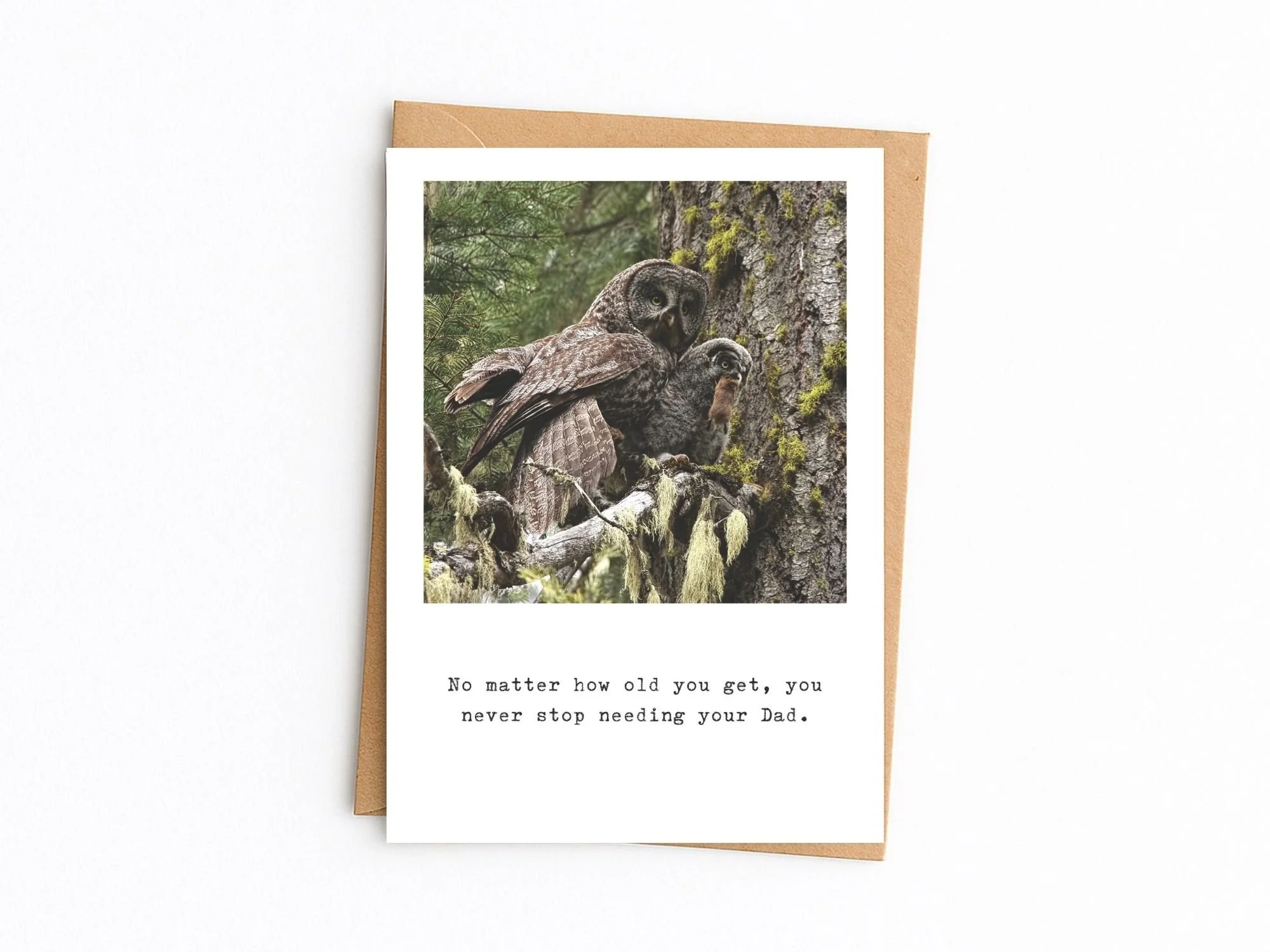 Card to dad featuring Great Gray Owl.